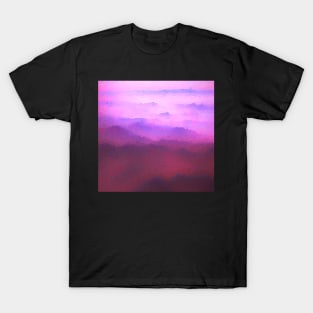 Misty Mountains - unearthly landscape with mountain peaks in pink and purple (impressionist style) T-Shirt